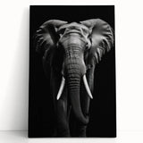 Stretched canvas wall art showcasing a majestic elephant design in vibrant colors, perfect for wildlife enthusiasts and home decor, leaning against a wall.