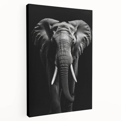 Side view of a majestic elephant wall art design on stretched canvas, showcasing intricate details and earthy tones, perfect for wildlife-inspired decor.