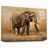 Side view of an acrylic glass wall art piece featuring a detailed elephant design, showcasing vibrant colors and intricate textures, ideal for wildlife enthusiasts.