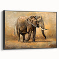 Framed canvas wall art featuring a side view of a majestic elephant, showcasing intricate details and a black background, perfect for wildlife decor enthusiasts. Ideal for adding an elegant touch to any living space.