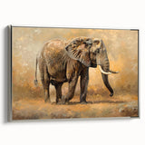 Framed wall art showcasing a detailed silver side view of an elephant, highlighting intricate textures and lifelike features, perfect for wildlife-themed decor.
