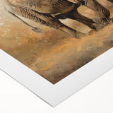 Elephant-themed wall art on rolled canvas, showcasing intricate details of wildlife design with earthy tones, perfect for home decor or nature lovers.