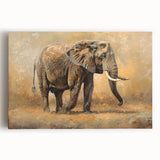 Stretched canvas wall art showcasing a majestic front view of an African elephant, highlighting its intricate details and natural textures, perfect for wildlife enthusiasts.