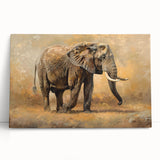 Stretched canvas wall art depicting a majestic elephant in a vibrant, abstract style, perfect for wildlife enthusiasts and modern decor. Ideal for home or office.