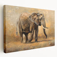 Stretched canvas wall art showcasing a majestic elephant in a vibrant natural setting, perfect for wildlife enthusiasts and home decor lovers.