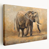 Stretched canvas wall art showcasing a majestic elephant in a vibrant natural setting, perfect for wildlife enthusiasts and home decor lovers.