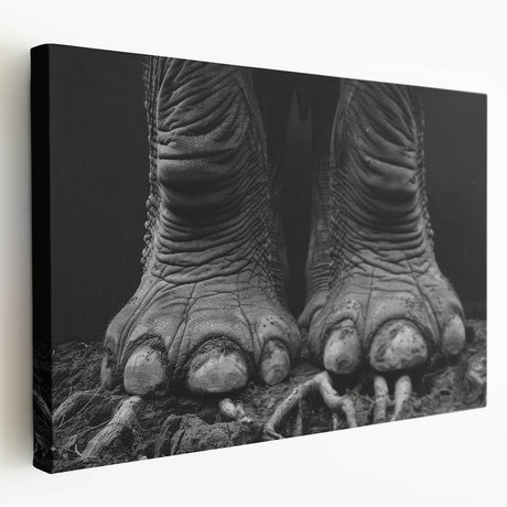 Stretched canvas wall art showcasing a majestic side view of an elephant in a natural habitat, emphasizing intricate details and earthy tones, perfect for wildlife enthusiasts.