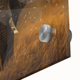 Close-up of a vibrant acrylic glass wall art piece featuring a majestic elephant design, showcasing intricate details and textures, ideal for animal lovers and wildlife decor enthusiasts.