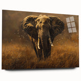 Side view of a stunning acrylic glass wall art piece featuring an elegant elephant design, showcasing intricate details and vibrant colors, ideal for wildlife enthusiasts.