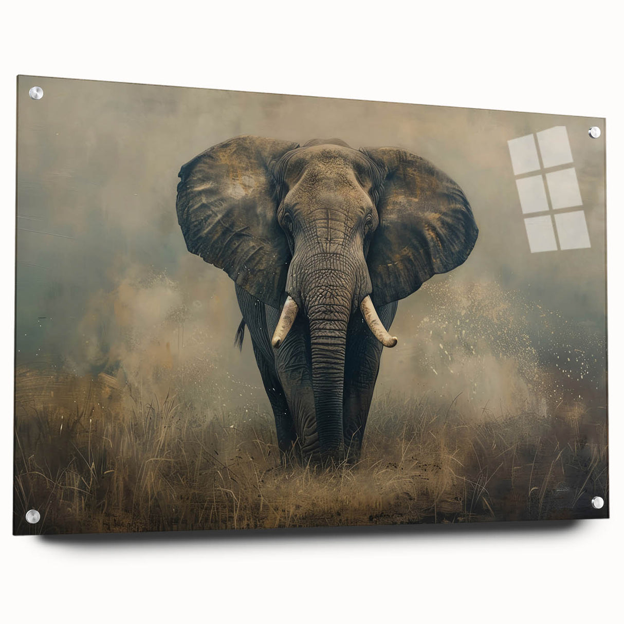 Acrylic wall art featuring a stunning side view of a vibrant elephant design, showcasing intricate details and colors, perfect for wildlife enthusiasts and home decor.
