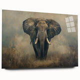Elegant side view of an acrylic glass wall art piece showcasing a detailed elephant design, highlighting intricate textures and vibrant colors, perfect for wildlife enthusiasts.
