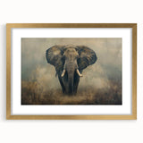Elephant-themed wall art in a gold frame showcasing intricate details of the animal's majestic form, perfect for adding a touch of nature-inspired elegance to home decor.