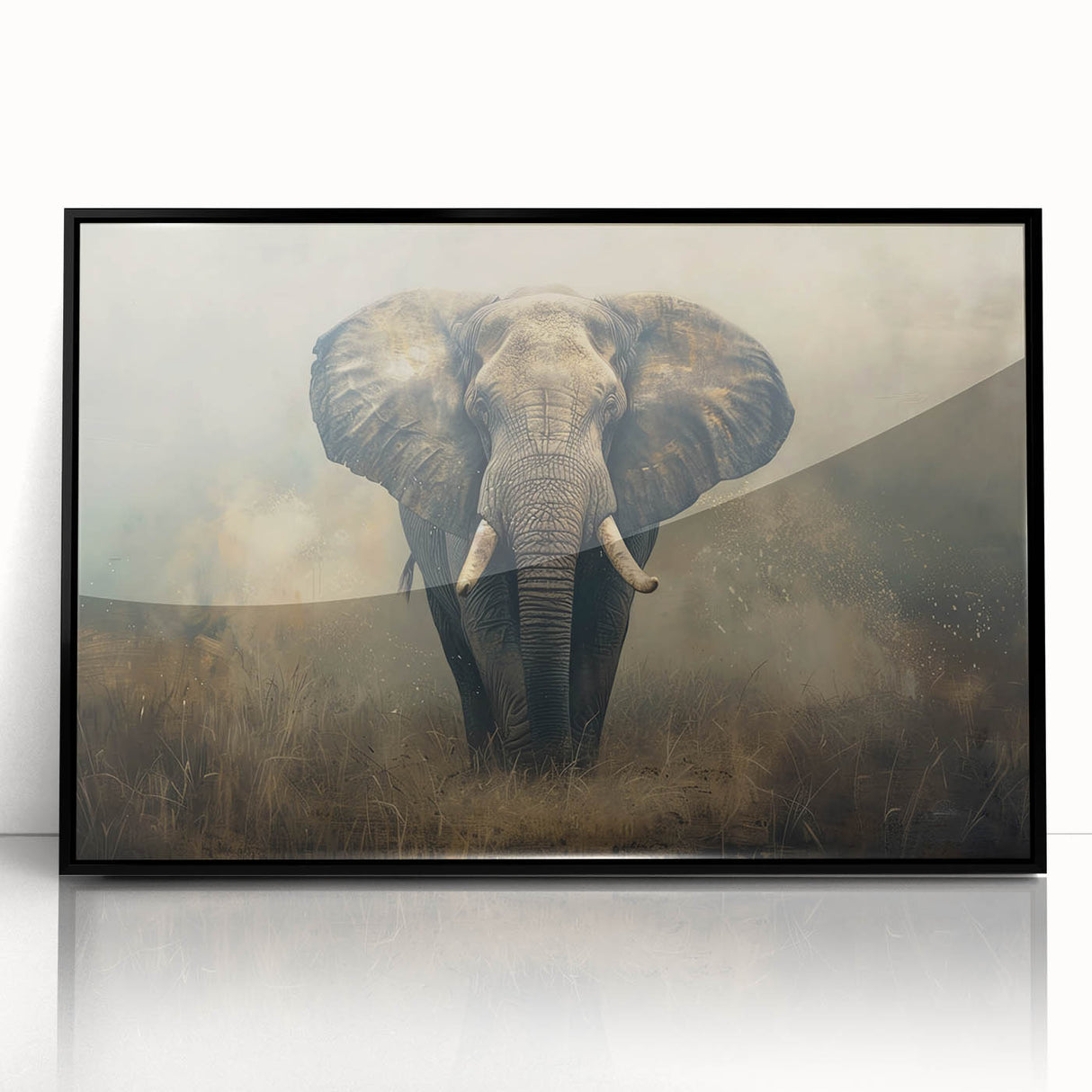 Framed wall art showcasing a stunning black and white elephant design, set against a sleek acrylic background, perfect for modern home decor. Ideal for animal lovers and wildlife enthusiasts, this piece adds a touch of elegance to any room.