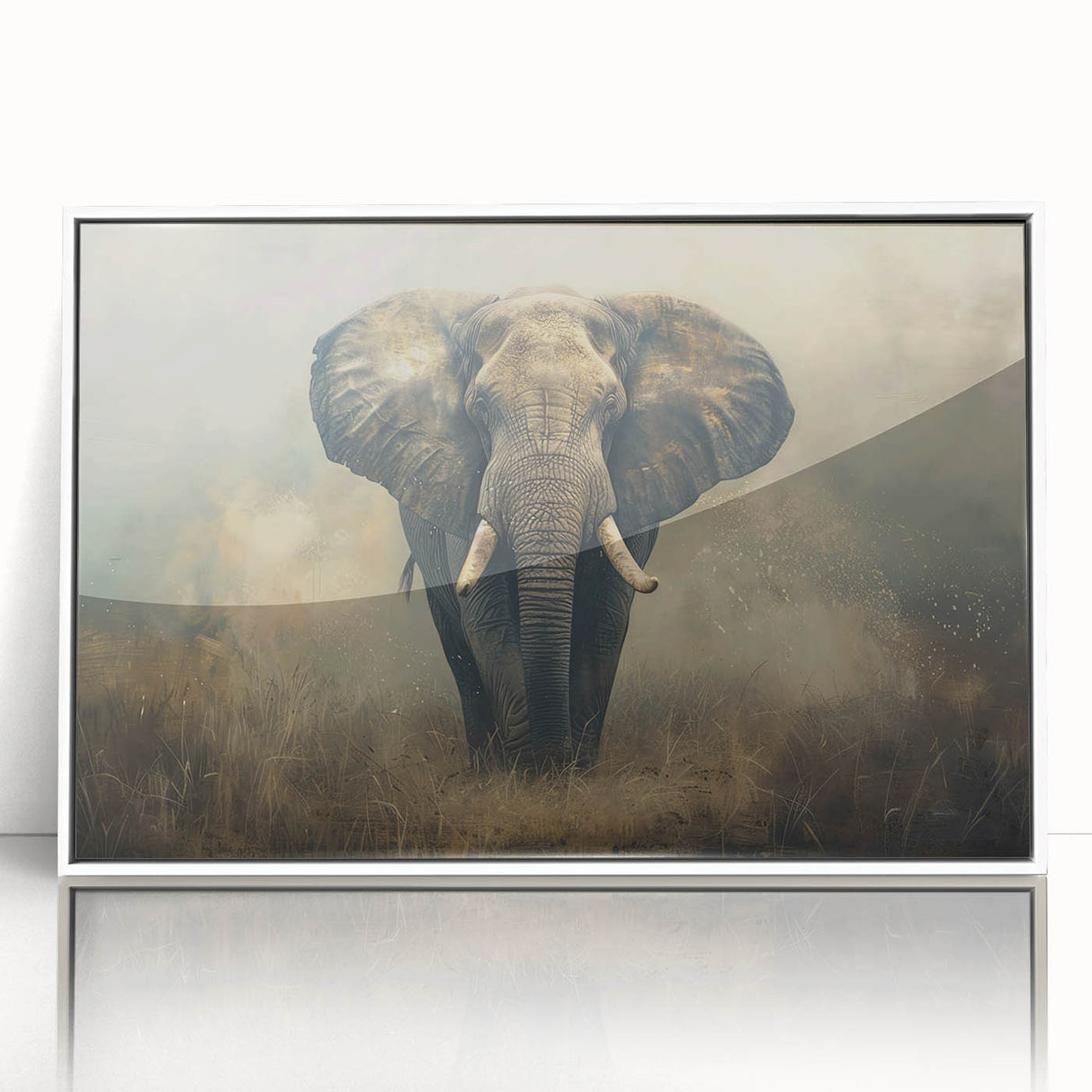 Framed wall art showcasing a stunning African elephant design on acrylic, featuring vibrant colors and intricate details, perfect for wildlife enthusiasts' decor.