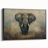 Framed wall art showcasing a striking side view of a majestic elephant, designed with intricate details and a vibrant color palette, perfect for animal lovers and home decor enthusiasts.