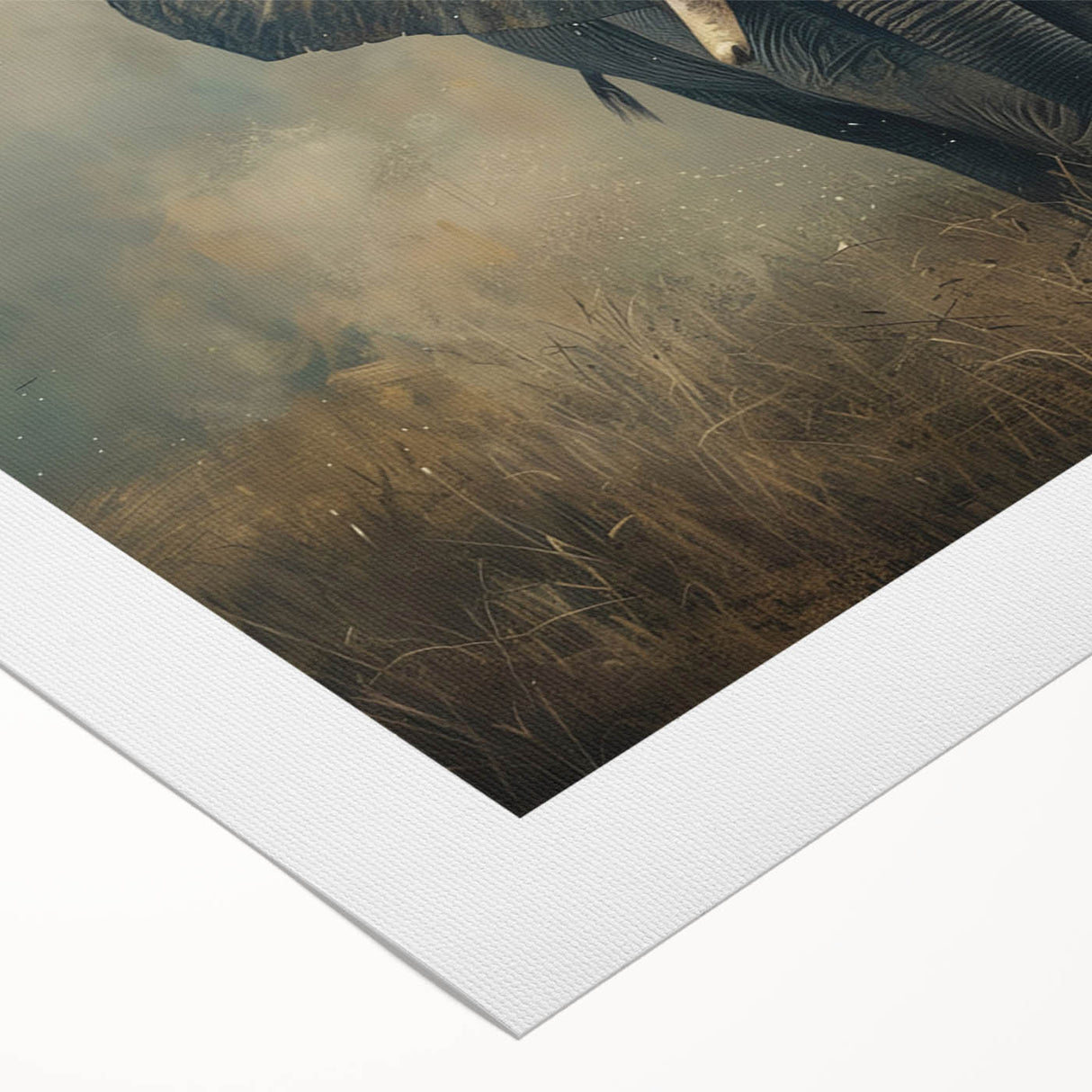 Elephant-themed rolled canvas wall art showcasing a vibrant and detailed design, featuring a serene African landscape in soft earth tones, ideal for home décor.