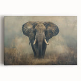 Stretched canvas wall art showcasing a majestic elephant design in earthy tones, perfect for wildlife enthusiasts, adding a touch of nature to any room.