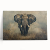 Stretched canvas wall art showcasing a vibrant elephant design in earthy tones, perfect for adding a wildlife theme to home decor. Ideal for nature lovers.