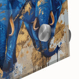 Close-up of a vibrant elephant wall art design printed on acrylic glass, showcasing intricate details and vivid colors, perfect for wildlife enthusiasts.