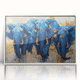 Framed acrylic wall art featuring a detailed elephant design in a white frame, showcasing vibrant colors and intricate textures, perfect for wildlife enthusiasts' decor.