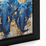 Close-up of a framed canvas wall art featuring a majestic elephant design in a vibrant color palette, showcasing intricate details and textures, perfect for wildlife lovers.