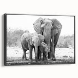 Framed canvas wall art featuring a striking black side view of an elephant, showcasing intricate details and textures, perfect for wildlife enthusiasts and home decor.