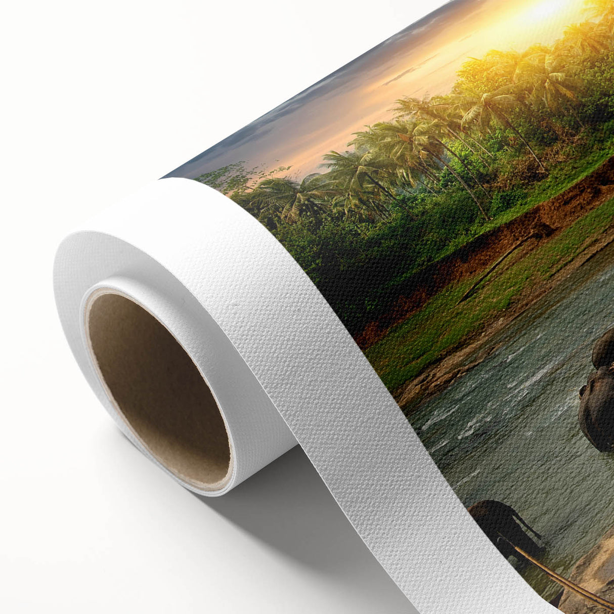 Rolled canvas showcasing a vibrant African elephant design, featuring intricate details and rich colors, ideal for wildlife enthusiasts and home decor.
