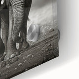 Close-up of an elephant-themed wall art piece, showcasing intricate details and vibrant colors on acrylic glass, perfect for wildlife enthusiasts.