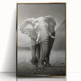 Framed acrylic wall art depicting a majestic elephant in a gold tone, showcasing intricate details and textures, perfect for wildlife enthusiasts.