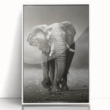 Framed wall art featuring a stunning elephant design in vibrant colors, displayed in a sleek white frame, perfect for wildlife enthusiasts and home decor.