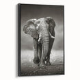 Framed canvas wall art showcasing a majestic side view of an elephant in a black and white design, perfect for wildlife-themed decor.