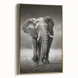 Framed canvas wall art showcasing a majestic elephant design in gold tones, set against a textured background, ideal for wildlife enthusiasts and home decor.