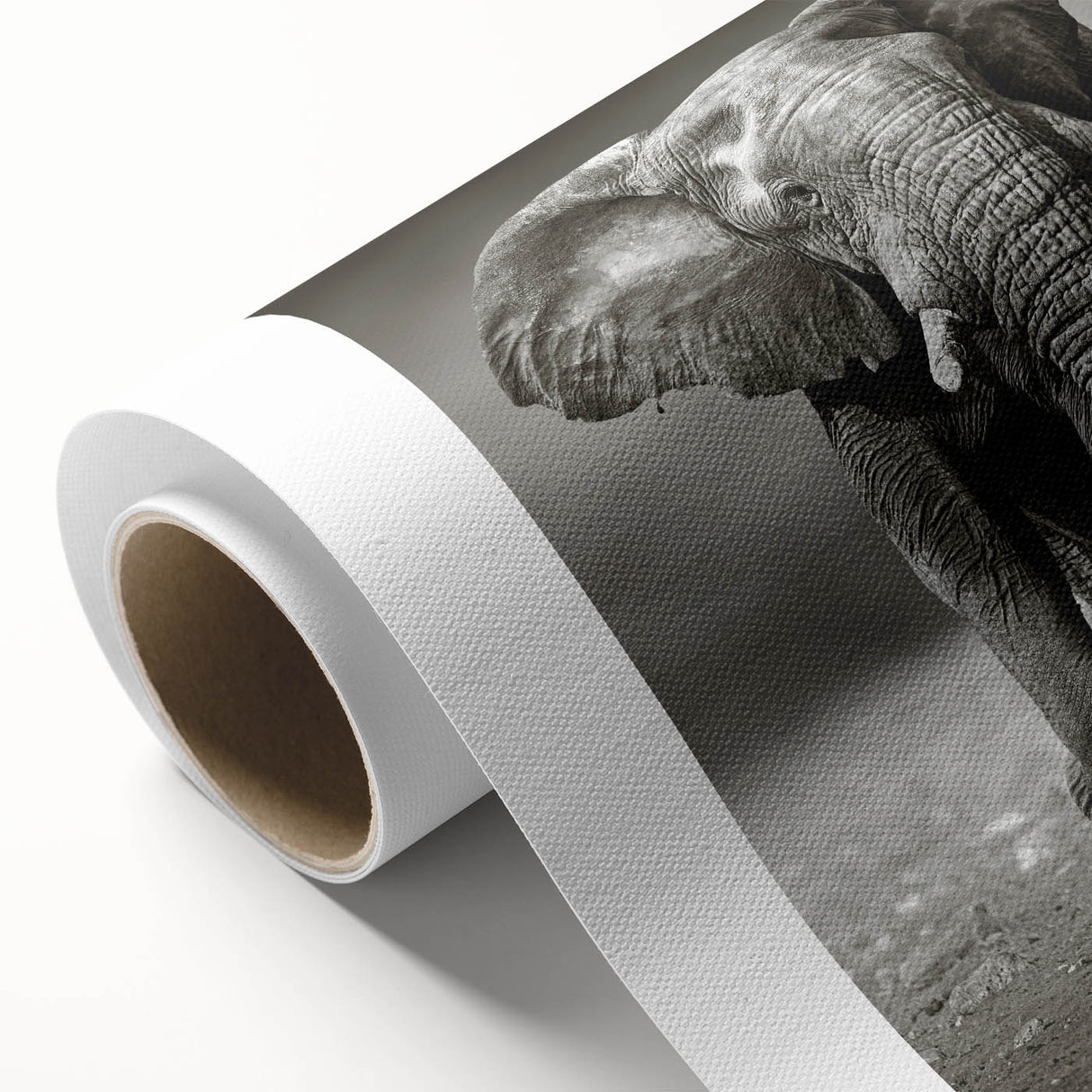 Rolled canvas featuring a stunning elephant design, showcasing intricate details and vibrant colors, perfect for wildlife-themed decor in any room.