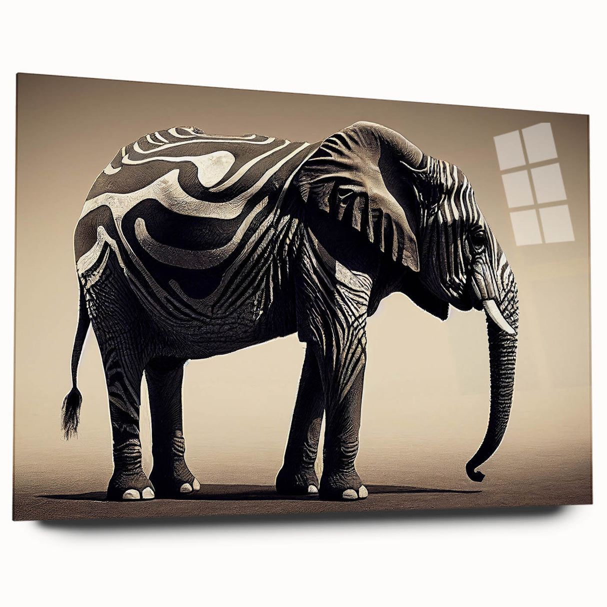 Acrylic wall art showcasing a stunning side view of an elephant in a natural setting, featuring intricate details and vibrant colors, perfect for wildlife enthusiasts.