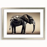 Framed wall art showcasing a stunning design of an elephant, featuring intricate details and a silver frame, perfect for wildlife-themed decor.