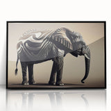 Framed wall art featuring a striking black and white illustration of an elephant, set against a minimalist background, ideal for wildlife enthusiasts and modern decor.