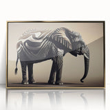 Framed wall art featuring a stunning gold-accented elephant design, showcasing intricate details and a front view, perfect for animal lovers and home decor enthusiasts.