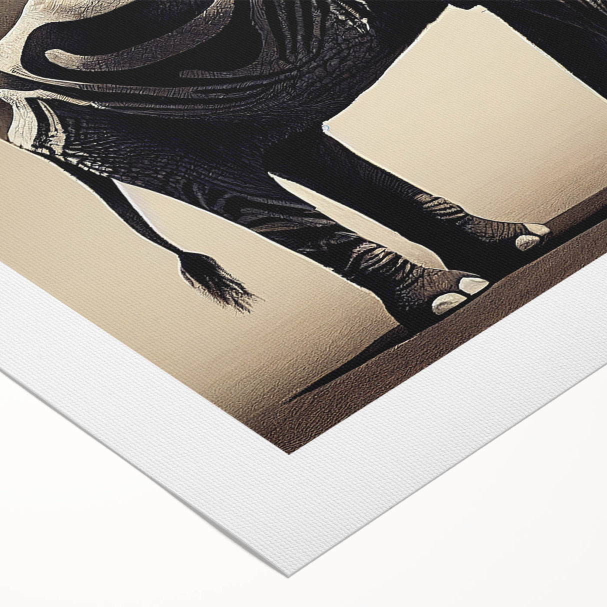 Vibrant rolled canvas showcasing an intricate elephant design in earthy tones, part of a wildlife wall art collection, perfect for nature-themed decor.
