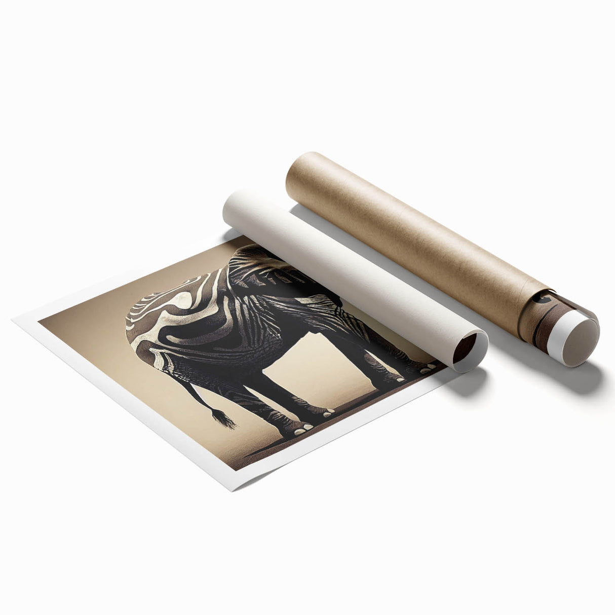 Elephant wall art print showcasing a vibrant, detailed design of a majestic elephant in its natural habitat, rolled for easy transport and display. Perfect for wildlife enthusiasts and home decor.