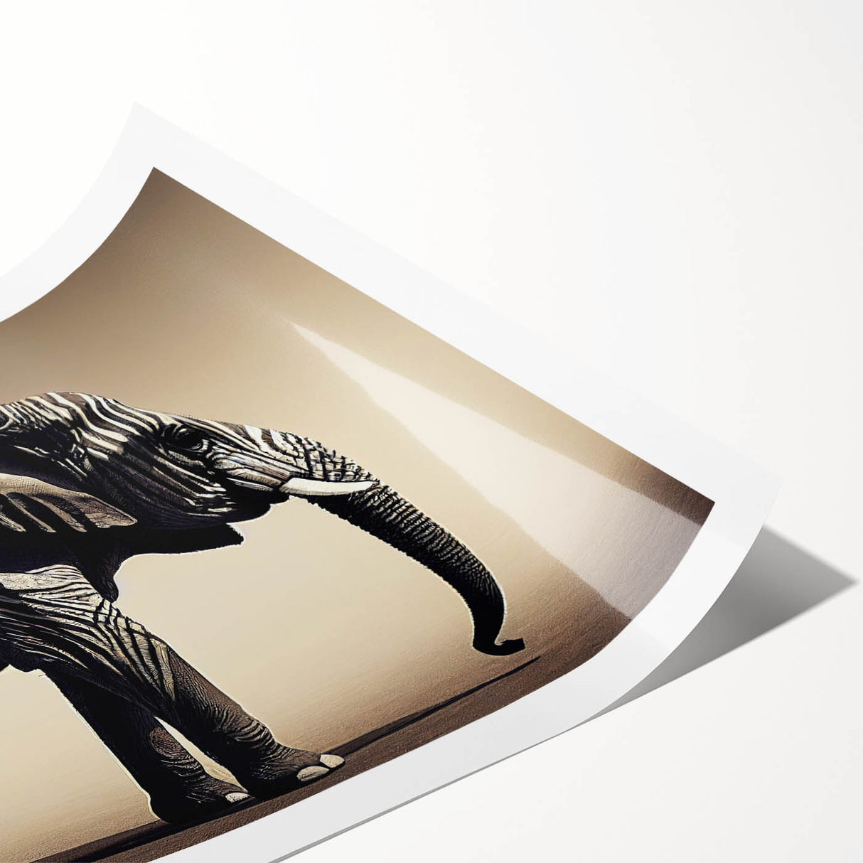 African elephant wall art print showcasing a vibrant design in shades of gray and blue, rolled and ready for framing, perfect for wildlife enthusiasts.