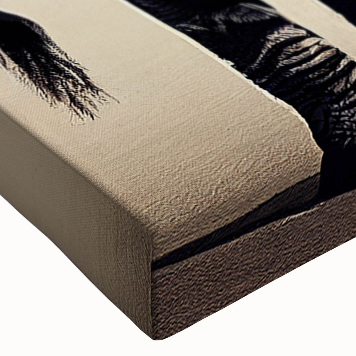 Close-up of a vibrant stretched canvas featuring a detailed illustration of an elephant in its natural habitat, showcasing intricate textures and earthy colors, ideal for wildlife-themed decor.