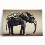 Stretched canvas wall art depicting a majestic elephant in a vibrant, colorful design, perfect for wildlife enthusiasts and home decor, showcasing intricate details and bold colors.