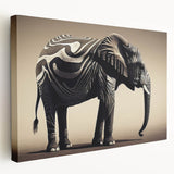 Stretched canvas artwork showcasing a majestic elephant in a wild landscape, highlighting detailed textures and earthy colors, perfect for animal lovers and home decor.