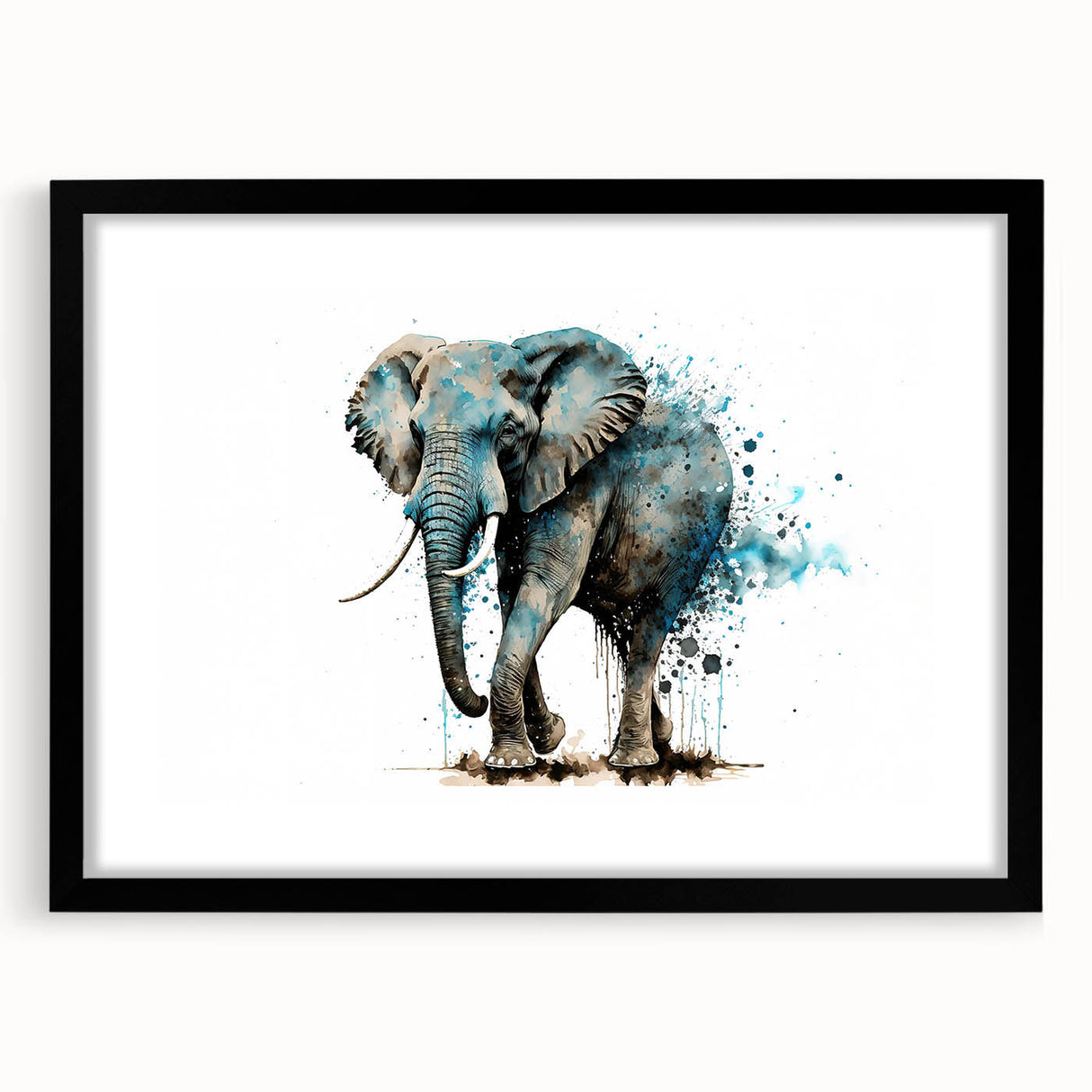 Black-framed wall art showcasing an elegant elephant design, perfect for animal lovers. This piece features intricate details and vibrant colors, ideal for home decor.