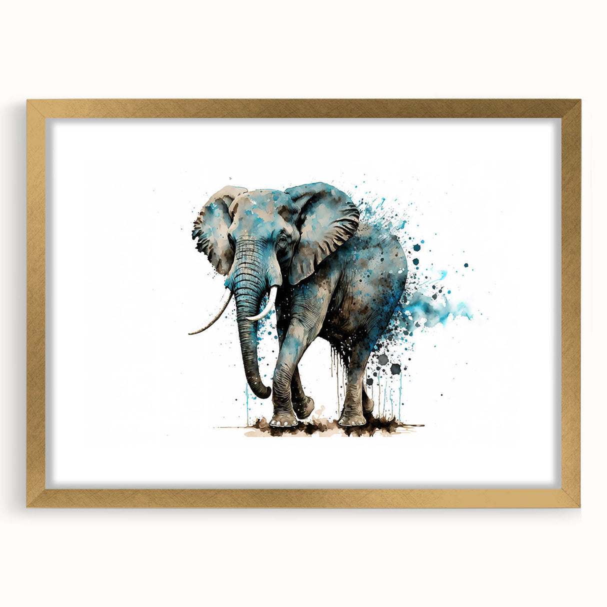 Elephant-themed wall art framed in gold, showcasing a vibrant design of wildlife elements, perfect for enhancing home decor and adding a touch of nature.