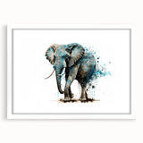 Elephant-themed wall art in a white frame, showcasing intricate details and vibrant colors, perfect for adding a touch of wildlife elegance to any room decor.
