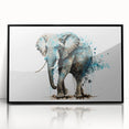 Framed wall art featuring a striking black and white elephant design, perfect for animal lovers and modern decor, set against a sleek black frame. Ideal for home or office interiors.