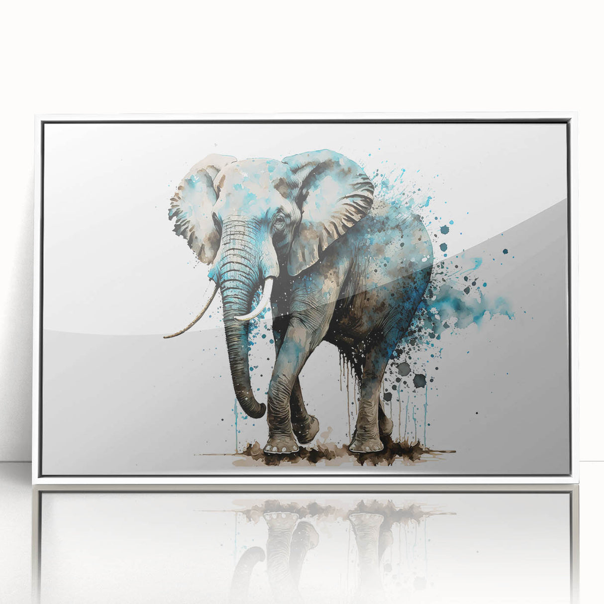 Framed wall art featuring an intricate design of an elephant in a wild setting, showcasing vibrant colors and detailed textures, perfect for animal lovers and home decor enthusiasts.