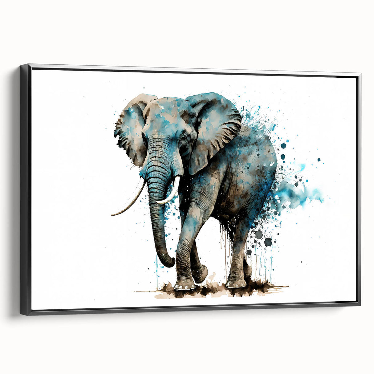 Framed canvas wall art showcasing a striking black and white side view of an elephant, perfect for wildlife enthusiasts and home decor, adding a touch of elegance to any space.