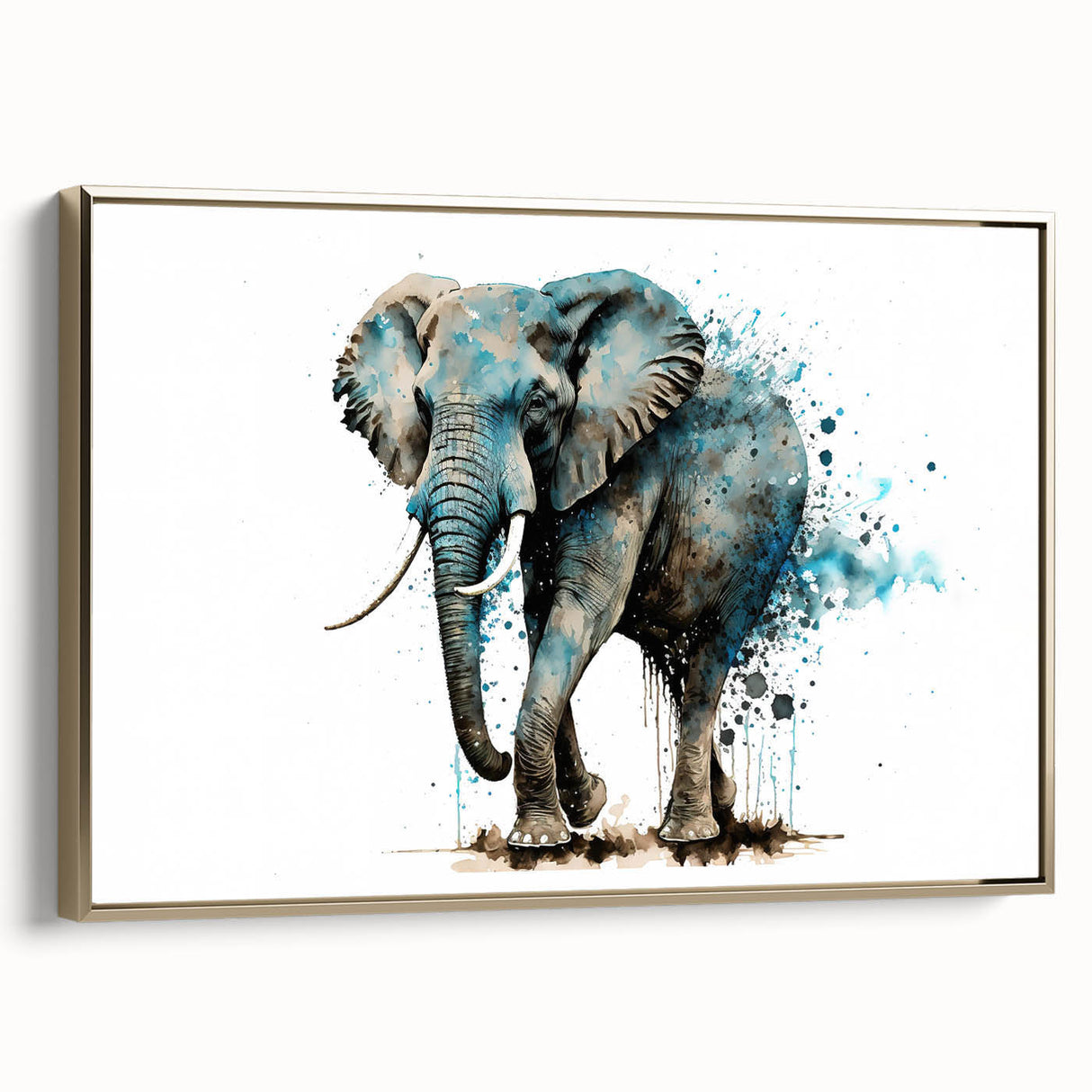 Framed wall art featuring a majestic elephant design in gold tones, showcasing intricate details and textures, perfect for wildlife enthusiasts and modern decor.